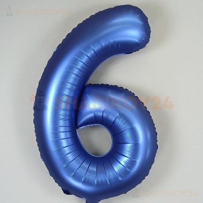 Шар (34''/86 см) Цифра, 6, Синий, Сатин